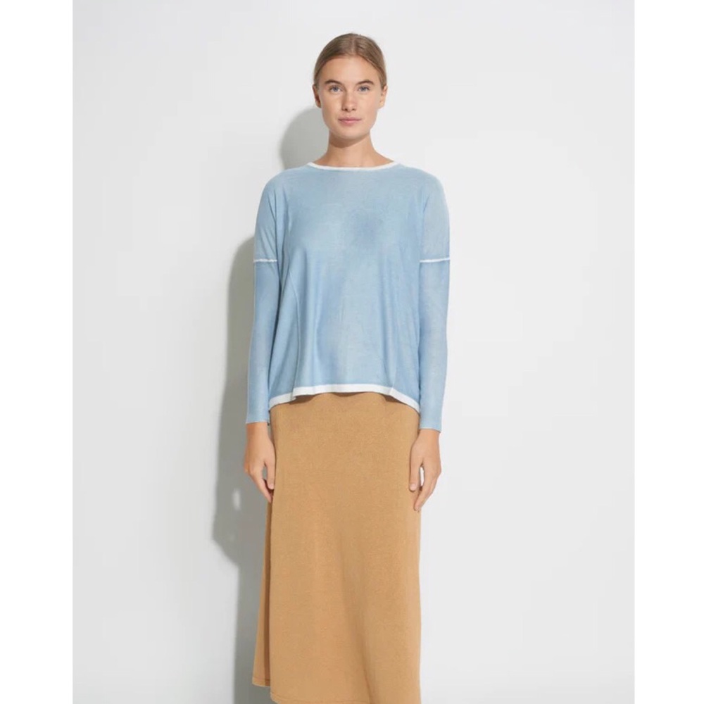 Kokun Cashmere Bamboo Overdye Boxy Crew Relaxed Sweater Lightweight Pullover M/L - Picture 6 of 6